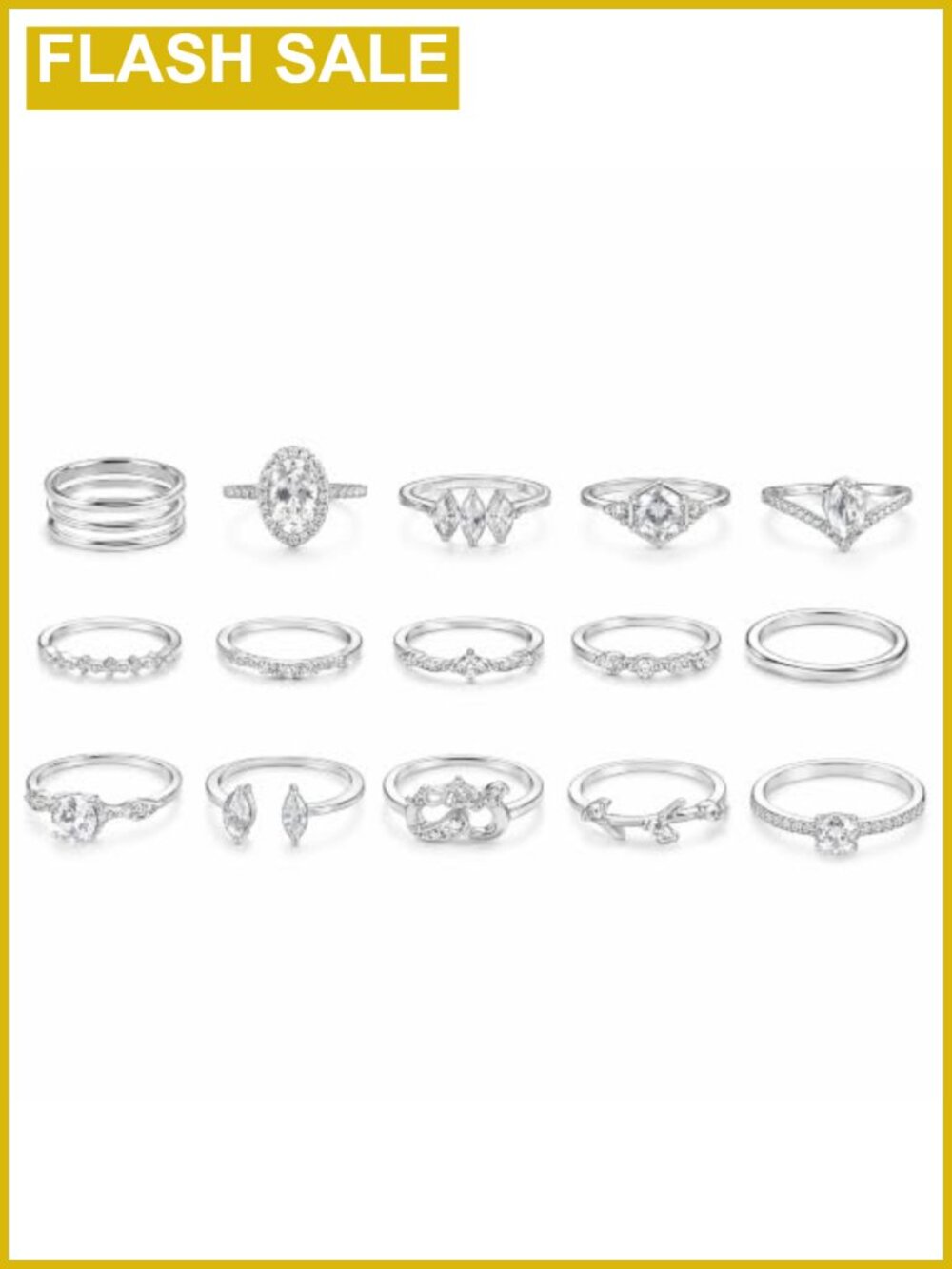 15pc Stacking Rings Set Crystal Rhinestone Vintage Knuckle Midi Adjustable
